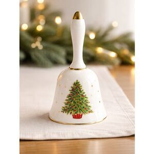 Vintage Lorrie Christmas Tree Porcelain Bell trimmed Gold gold snowflake accents